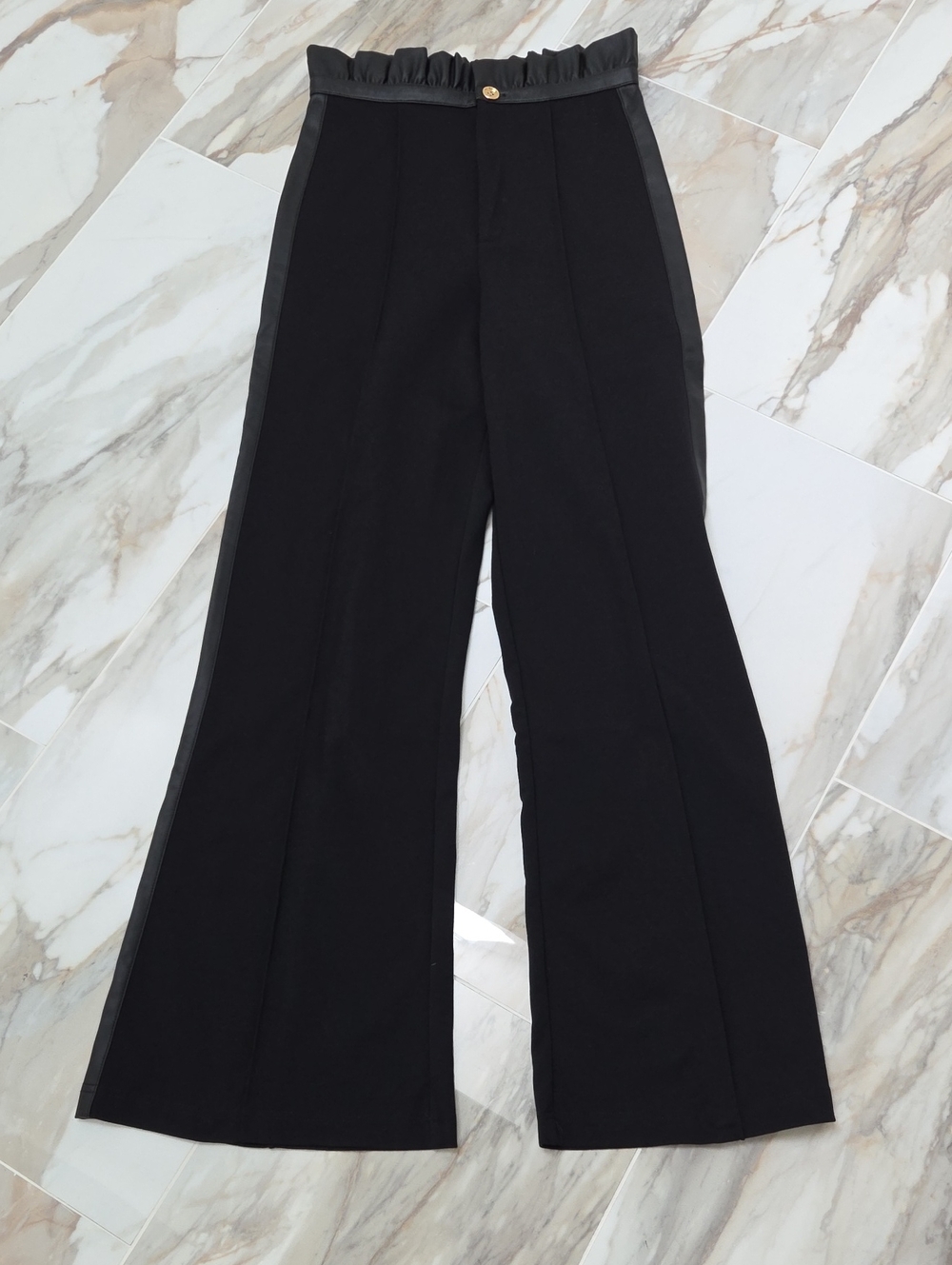 High-Rise Black Wide-Leg Pants with Paperbag Waist